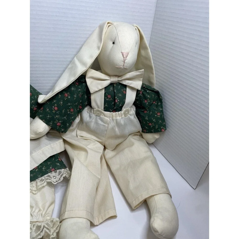 2 Rabbit Floppy Ear Granny Core Bunny Country Rag Doll Stuffed Boy Girl 19 inch
